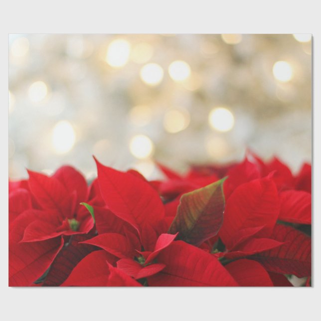 Red Poinsettias with Golden Bokeh Christmas Wrapping Paper (Flat)