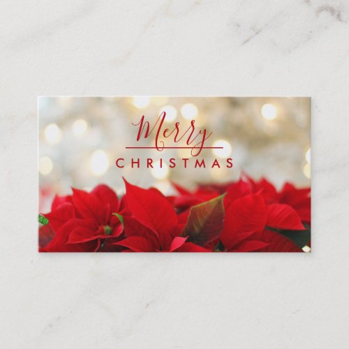 Red Poinsettias with Golden Bokeh Merry Christmas Business Card