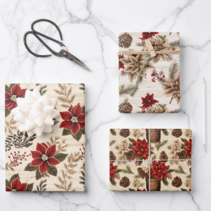 Red Poinsettias Wrapping Paper Sheets