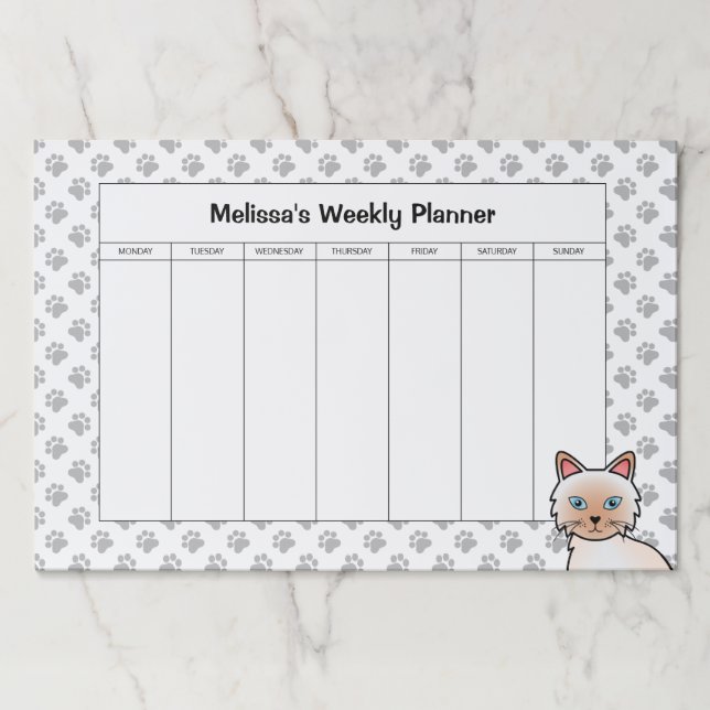 Red Point Birman / Ragdoll Cat Weekly Planner Paper Pad (Front)