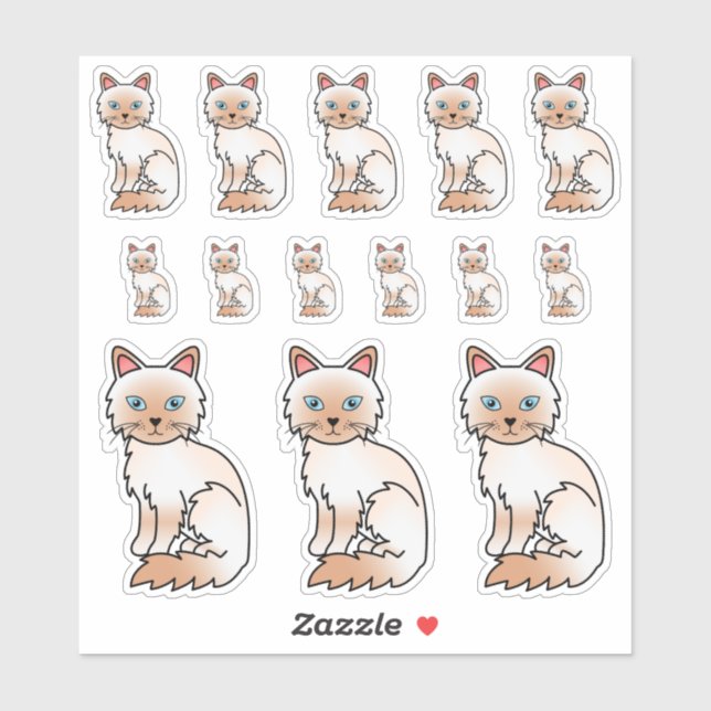 Red Point Birman / Ragdoll Cute Cartoon Cats Sticker (Sheet)