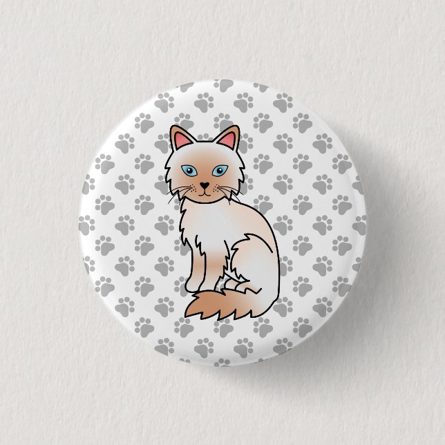 Red Point Birman / Ragdoll Cute Cat & Paws Button (Front)