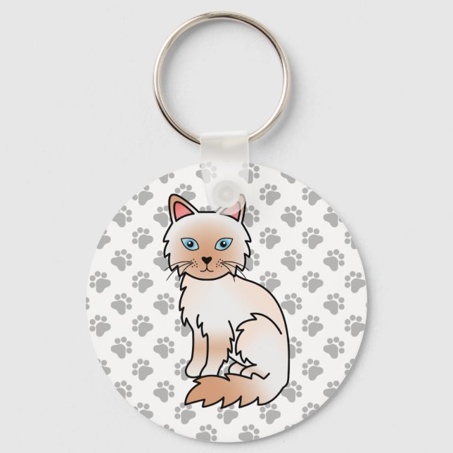 Red Point Birman / Ragdoll Cute Cat & Paws Keychain (Front)