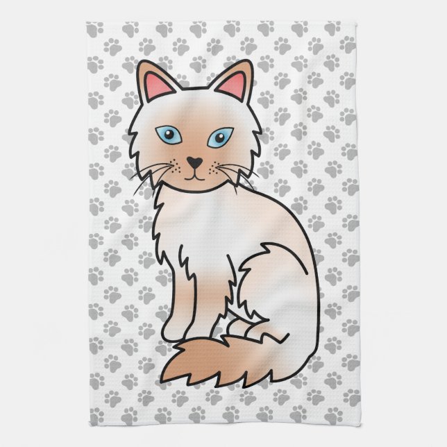 Red Point Birman / Ragdoll Cute Cat & Paws Kitchen Towel (Vertical)
