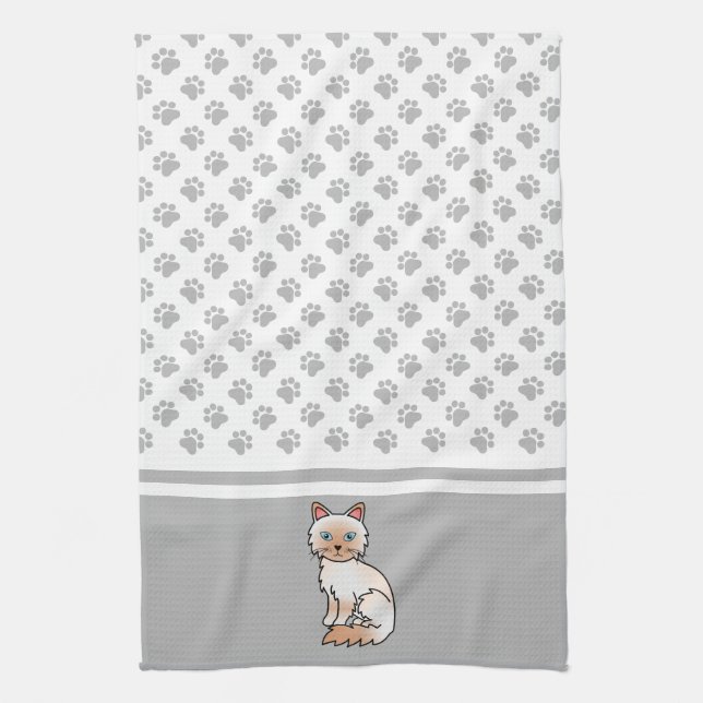 Red Point Birman / Ragdoll Cute Cat & Paws Kitchen Towel (Vertical)