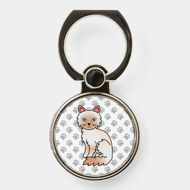Red Point Birman / Ragdoll Cute Cat & Paws Phone Ring Stand (Front)