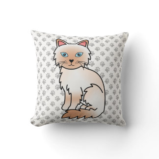 Red Point Birman / Ragdoll Cute Cat &amp; Paws Throw Pillow