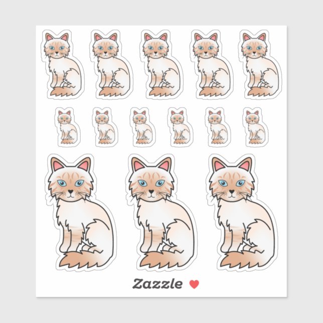 Red Point Tabby Birman / Ragdoll Cartoon Cats Sticker (Sheet)