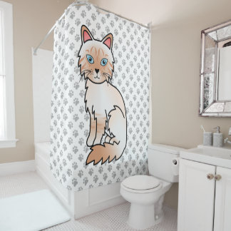 Red Point Tabby Birman / Ragdoll Cat &amp; Paws Shower Curtain