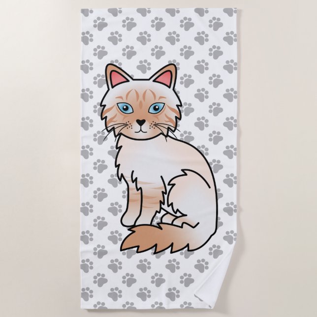 Red Point Tabby Birman / Ragdoll Cute Cat & Paws Beach Towel (Front)