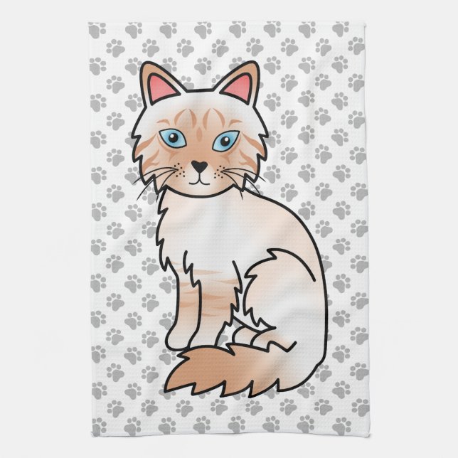 Red Point Tabby Birman / Ragdoll Cute Cat & Paws Kitchen Towel (Vertical)