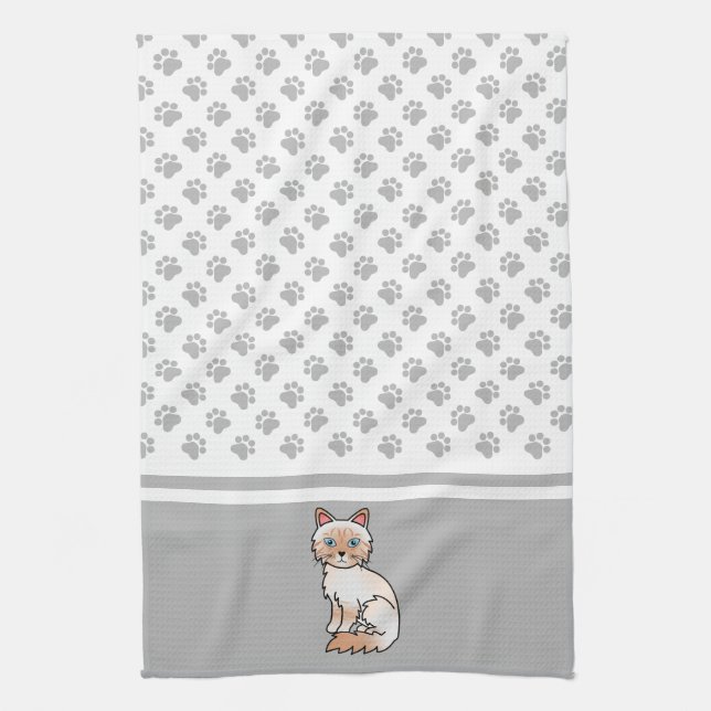 Red Point Tabby Birman / Ragdoll Cute Cat & Paws Kitchen Towel (Vertical)