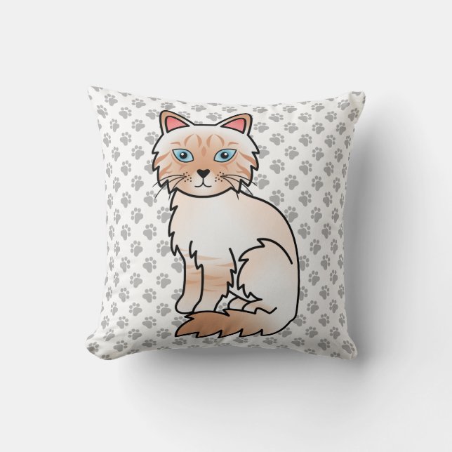 Red Point Tabby Birman / Ragdoll Cute Cat & Paws Throw Pillow (Front)