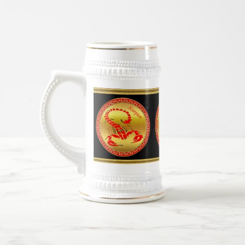 Red poisonous scorpion very venomous insect beer stein
