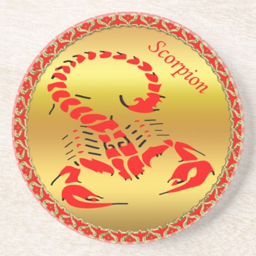 Red poisonous scorpion very venomous insect coaster