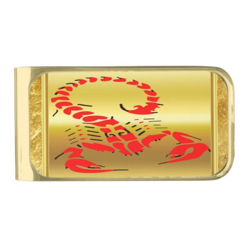 Red poisonous scorpion very venomous insect gold finish money clip