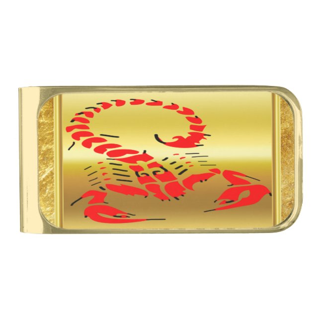 Red poisonous scorpion very venomous insect gold finish money clip (Front)