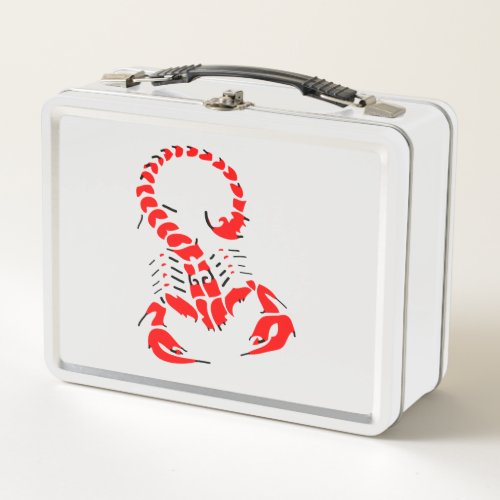 Red poisonous scorpion very venomous insect metal lunch box