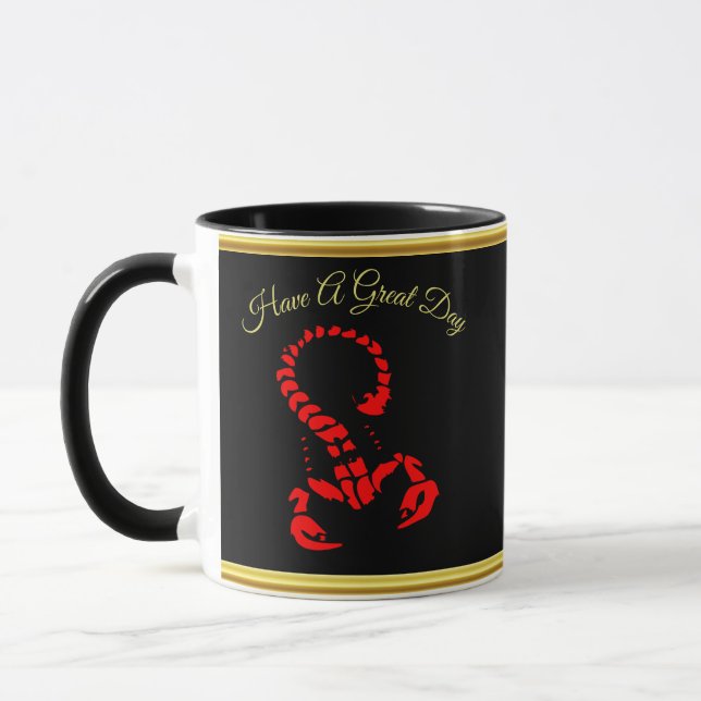 Red poisonous scorpion very venomous insect mug (Left)