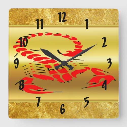 Red poisonous scorpion very venomous insect square wall clock