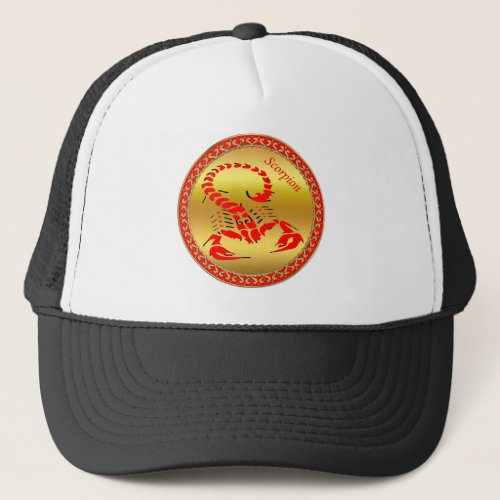 Red poisonous scorpion very venomous insect trucker hat