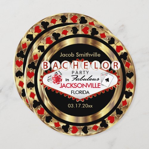 Red Poker Chip Bachelor Party _ DIY City  State Invitation