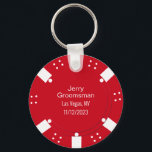 Red Poker Chip Casino Themed Wedding Favor  Keychain<br><div class="desc">Las Vegas casino gambling themed wedding groomsman key chain gift done in a red and white poker chip look.  Personalize all the text fields  to suit your  wedding needs.  Matching products are available.</div>
