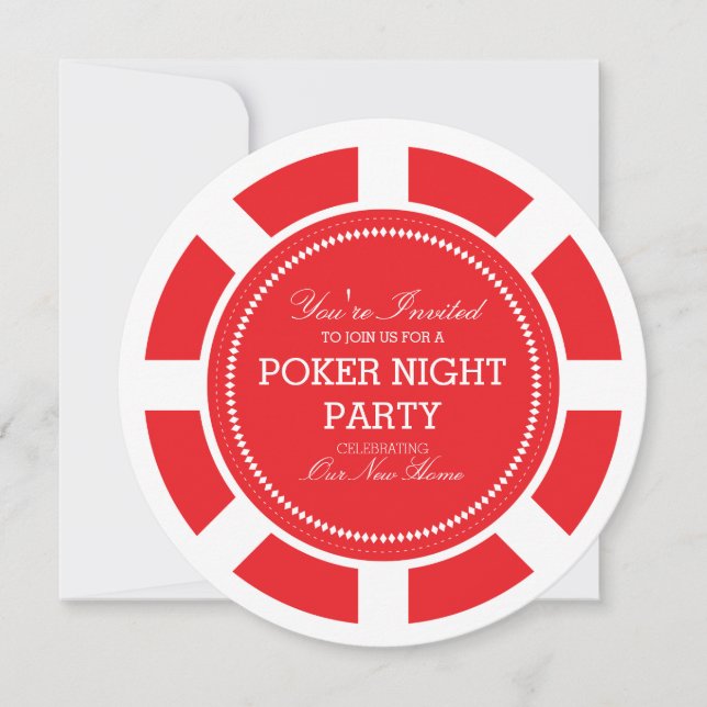 Red Poker Chip Game Night Party Invitation (Front)