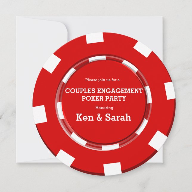 Red Poker Chip Heart Engagement Wedding Invitation (Front)