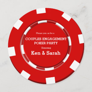 Red Poker Chip Heart Engagement Wedding Invitation