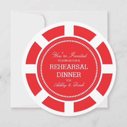 Red Poker Chip Wedding Rehearsal Invitation