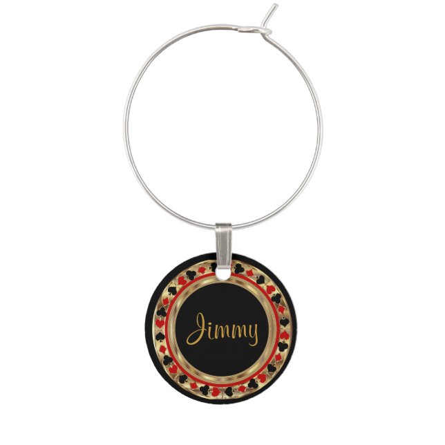 Red Poker Game Card Player | Personalize Wine Charm (Front)