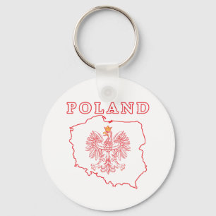 Red Poland Map With Eagle Keychain