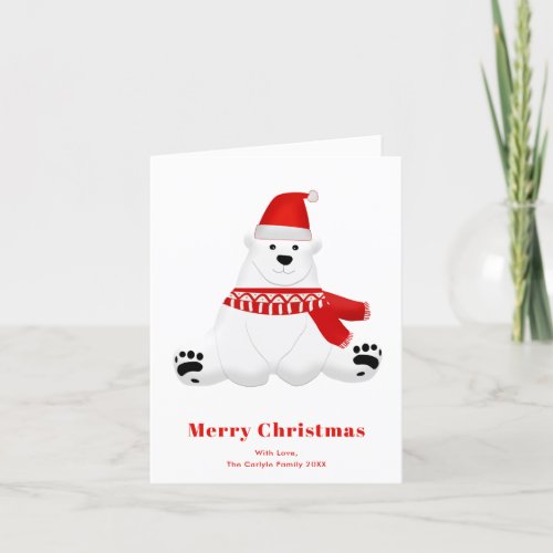 Red Polar Bear Cute Christmas Holiday Card