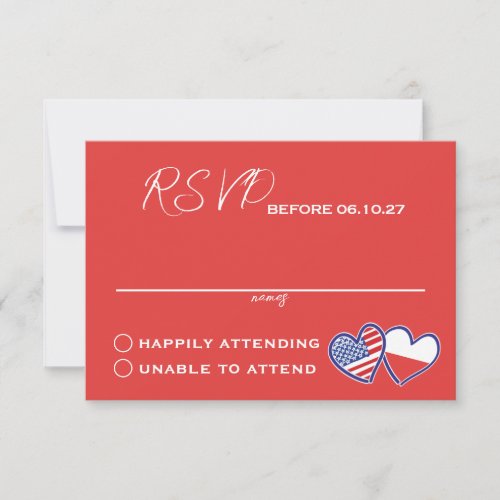 Red Polish American Heart Flags Wedding RSVP Card
