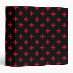 Red polka crosses on black 3 ring binder