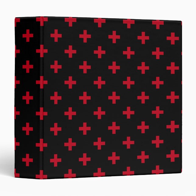 Red polka crosses on black 3 ring binder (Front/Spine)