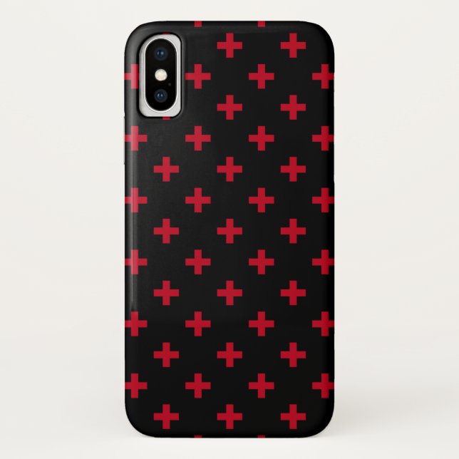 Red polka crosses on black Case-Mate iPhone case (Back)