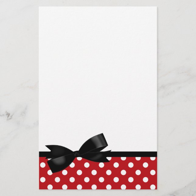 Red Polka Dot and Black Bow Stationery (Front)