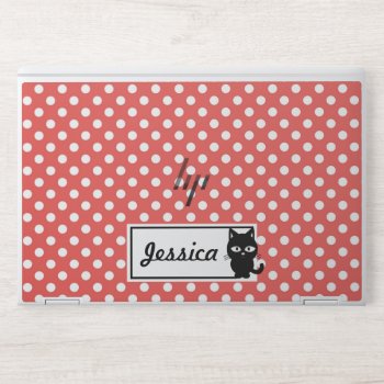 Red Polka Dot And Black Cat Personalised Hp Laptop Skin by DippyDoodle at Zazzle