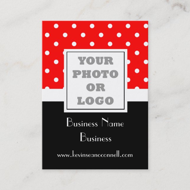 Red polka dot and logo business card (Front)