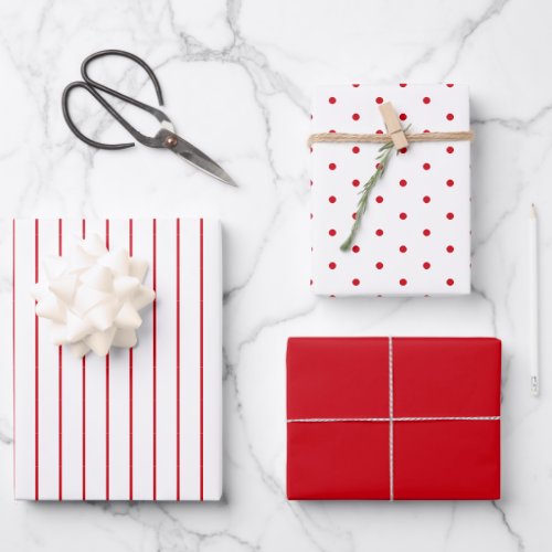 Red Polka Dot and Striped and Solid Wrapping Paper Sheets