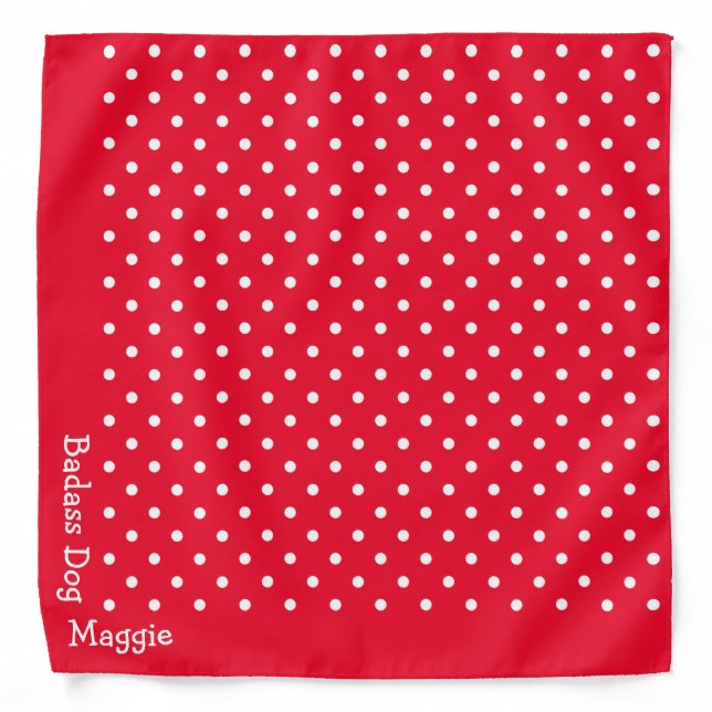 Red Polka Dot Badass Bandana Personalized Dog Name (Front)