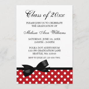 Red Polka Dot Black Bow Graduation Announcement