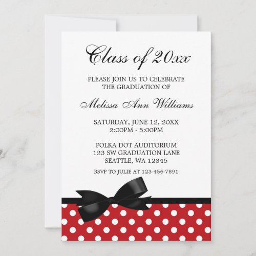 Red Polka Dot Black Bow Graduation Announcement