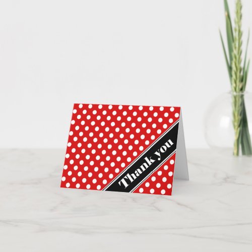 Red Polka Dot Black Stripe Thank You Cards