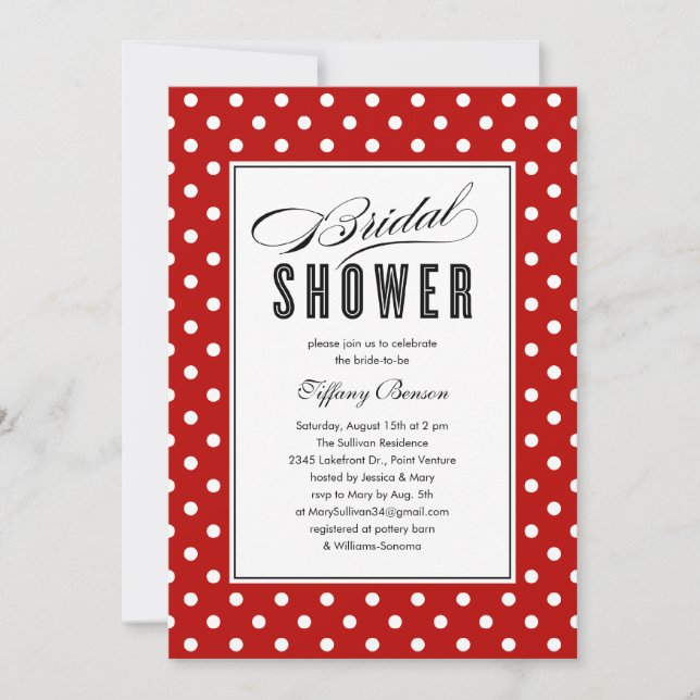 Red Polka Dot Bridal Shower Invitations (Front)