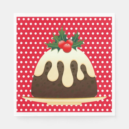 Red Polka Dot Christmas Pudding Napkins