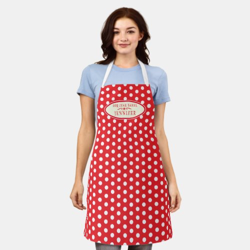 Red polka dot christmas star cake baking custom apron