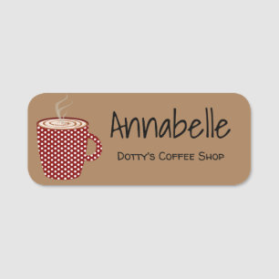 Red Polka Dot Coffee Cup Name Tag